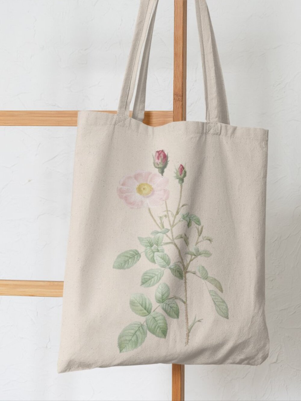 Musk Rose Vintage Floral Print Graphic Canvas Tote Bag - Picture 5 of 5